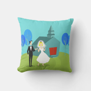 Retro Wedding Couple Outdoor Kissen