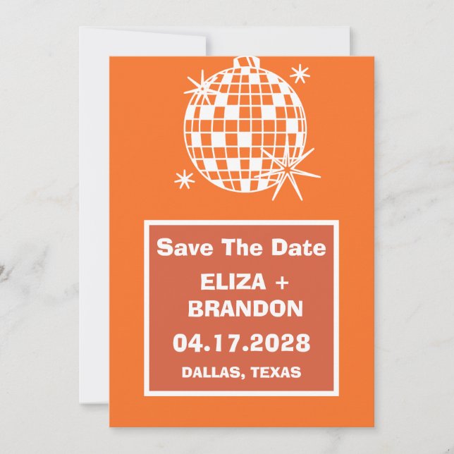 Retro Wedding Foto Disco Ball 70er Save the Date Einladung (Vorderseite)