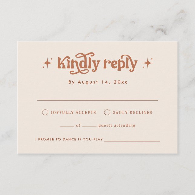 Retro Wedding Invite, Terracotta Boho Begleitkarte (Vorderseite)