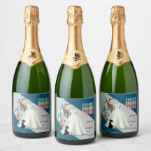 Retro Wedding Labels für glänzende Weinflaschen