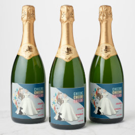 Retro Wedding Labels für glänzende Weinflaschen