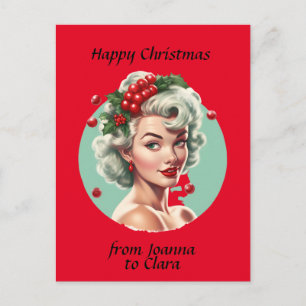 Retro-Weihnachten 1950er Jahre Pin-up-Girl - Stech Postkarte