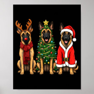 Retro-Weihnachten Belgischer Malinois Santa Rentie Poster