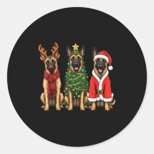 Retro-Weihnachten Belgischer Malinois Weihnachtsma Runder Aufkleber