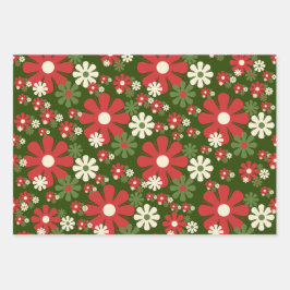 Retro Weihnachten Blume 60er 70er Ästhetische Geschenkpapier Set