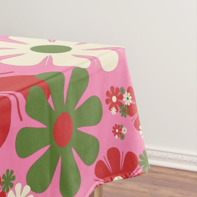 Retro Weihnachten Blume 60er 70er Floral auf Rosa Tischdecke (Beispiel)