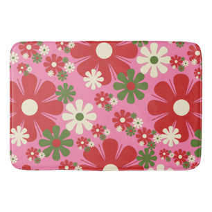 Retro Weihnachten Blume 60er 70er Rosa Blütenbraun Badematte
