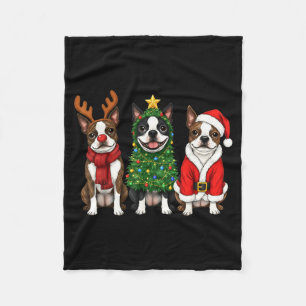 Retro-Weihnachten Boston Terrier Santa Rentier Hun Fleecedecke