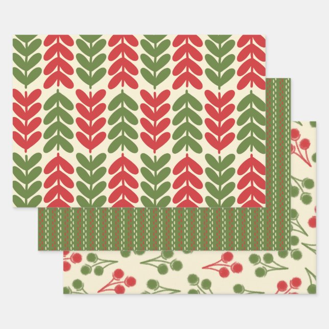 Retro Weihnachten Botanische Muster Geschenkpapier Set (Set)