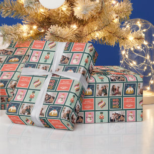 Retro-Weihnachten-Briefmarken-Foto-Collage Geschenkpapier