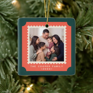 Retro-Weihnachten-Briefmarken-Foto Keramikornament