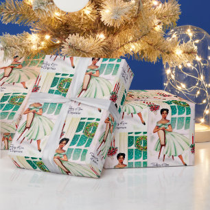 Retro Weihnachten Denken Sie an Ihre Dame Party wi Geschenkpapier