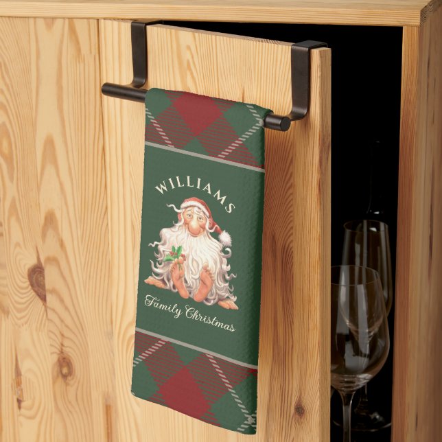 Retro Weihnachten der Familie mit Namen Geschirrtuch (Drittel gefaltet)