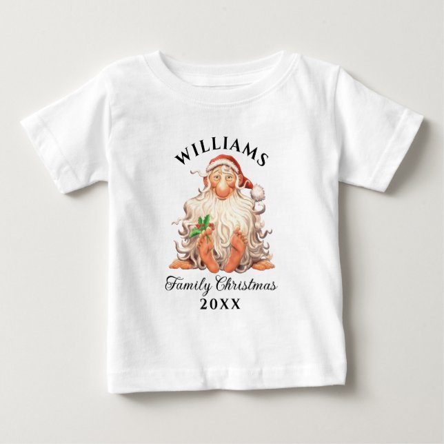 Retro Weihnachten der Familie mit Namen und Jahr Baby T-shirt (Vorderseite)