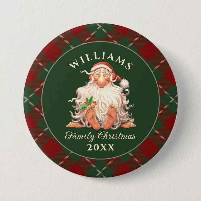 Retro Weihnachten der Familie mit Namen und Jahr Button (Vorderseite)