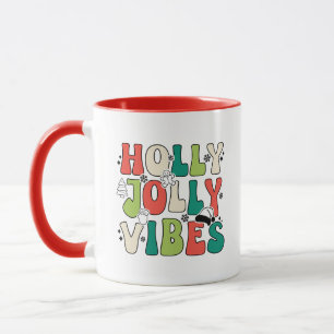 Retro Weihnachten "Holly Jolly Vibes" Zitat-Kaffee Tasse