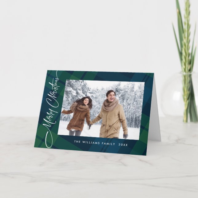 Retro Weihnachten Kariert 2 Foto Gruß (Vorderseite)
