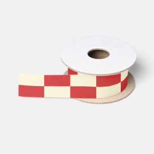 Retro-Weihnachten Kariert Rot Creme Muster Satinband