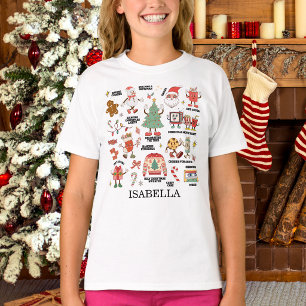Retro-Weihnachten Nostalgisches Grün und Rot Mädch T-Shirt