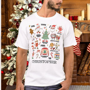 Retro-Weihnachten Nostalgisches Grün und Rot T-Shirt
