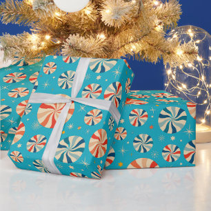 Retro-Weihnachten Pfefferminz Bonbon Blau Geschenkpapier
