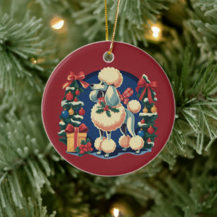 Retro-Weihnachten-Pudel Vintage 1950er Feiertag Hu Keramik Ornament