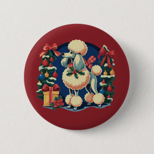 Retro-Weihnachten-Pudel Vintage 1950er Jahre Feier Button