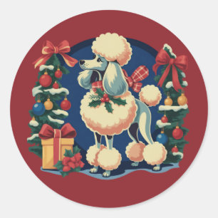 Retro-Weihnachten-Pudel Vintage 1950er Jahre Feier Runder Aufkleber