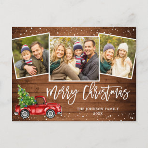 Retro-Weihnachten Rotes Lastwagen 3 FOTO Gruß Feie Postkarte