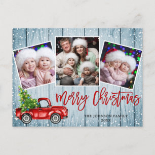 Retro-Weihnachten Rotes Lastwagen 3 FOTO Grußkarte Postkarte