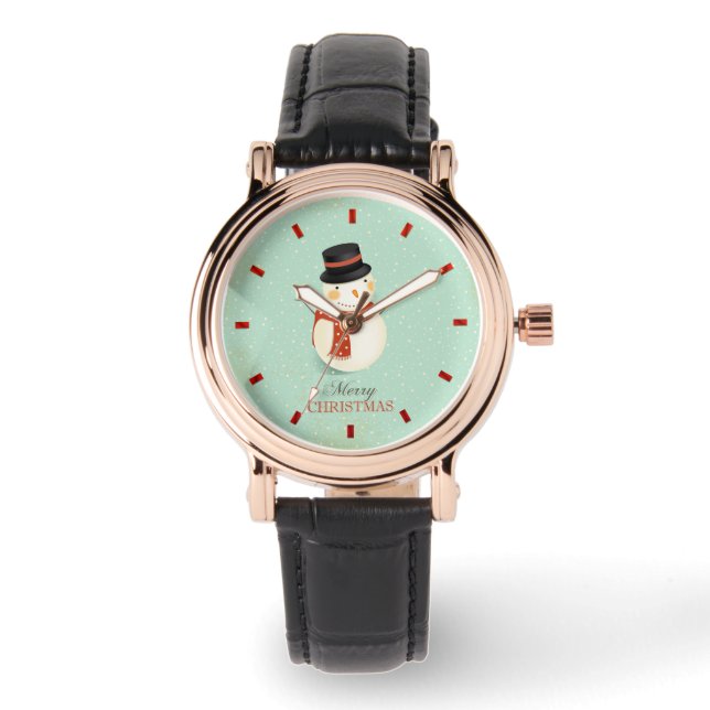 Retro Weihnachten - Schwarze Lederuhr der Frauen Armbanduhr (Vorderseite)