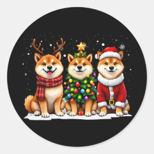 Retro-Weihnachten Shi Inu Weihnachtsmann Renntier Runder Aufkleber