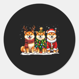 Retro-Weihnachten Shiba Inu Weihnachtsmann Rentier Runder Aufkleber