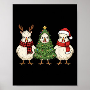 Retro-Weihnachten Silkie-Huhn Santa-Rentier-Farm Poster