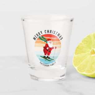 Retro Weihnachten Sonnenuntergang Skifahren Santa  Schnapsglas