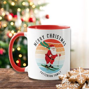 Retro Weihnachten Sonnenuntergang Skifahren Santa Tasse