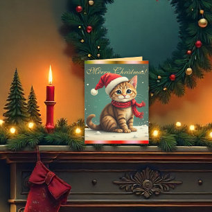 Retro-Weihnachten Süße Katze Vintage-Weihnachtskar Karte
