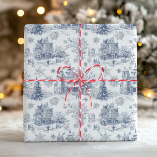 Retro-Weihnachten Toile Blau Viktorianisch Geschenkpapier