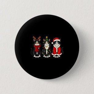Retro-Weihnachten Tuxedo-Katze Santa-Rentier Button