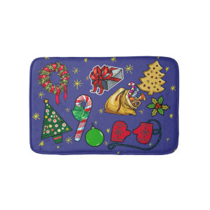 Retro Weihnachten Vintag farbenfroh blau grün Badematte