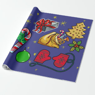 Retro Weihnachten Vintag farbenfroh blau grün Geschenkpapier
