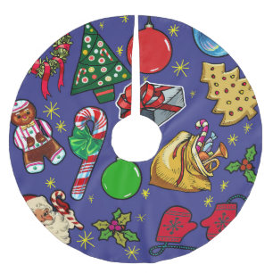 Retro Weihnachten Vintag farbenfroh blau grün Polyester Weihnachtsbaumdecke