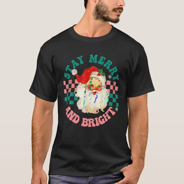 Retro Weihnachten Vintager Weihnachtsmann Bleibe f T-Shirt (Vorderseite)