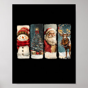 Retro Weihnachten Weihnachtsmann Snowman Rentier F Poster