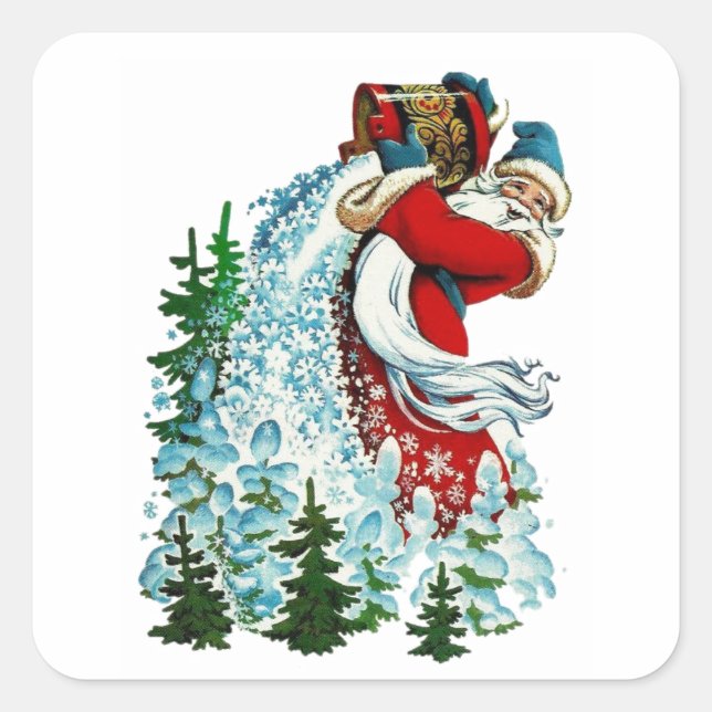 Retro Weihnachten Weihnachtsschnee mit Eimer Quadratischer Aufkleber (Vorderseite)