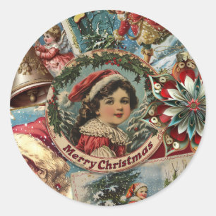 Retro-Weihnachten: Weihnachtsstimmung-Collage Runder Aufkleber