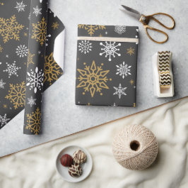 Retro Weihnachten Weißer und Goldschneeflocken Vin Geschenkpapier