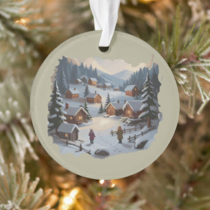 Retro-Weihnachten Winterdorf 90er Berge Bäume Ornament