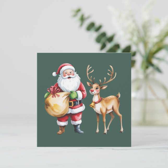 Retro Weihnachten Xmas Rentiere Vintage Urlaub (Stehend Vorderseite)