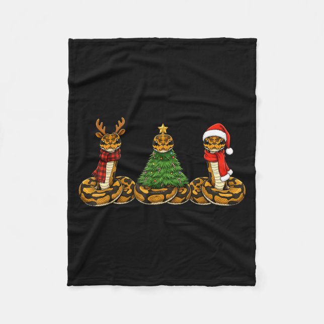 Retro-Weihnachts-Ball-Python-Schlange-Santa-Rentie Fleecedecke (Vorderseite)